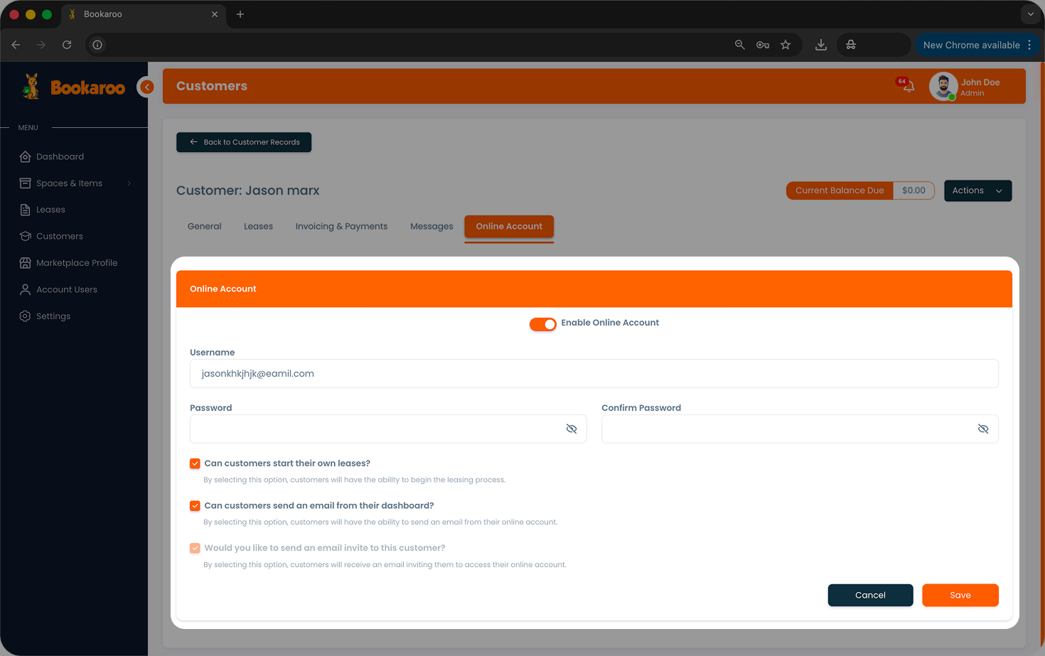 Online account controls